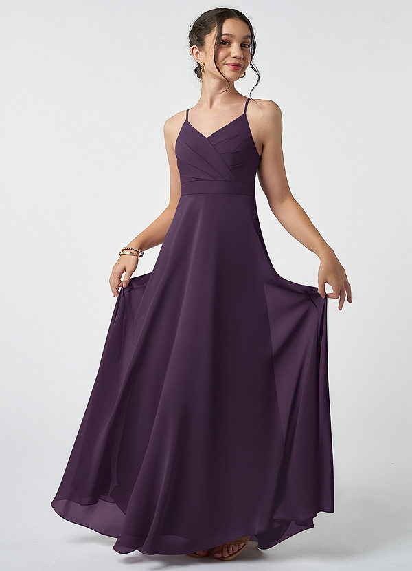 Azazie Avelina Junior Plum A-Line Pleated Chiffon Dress image1