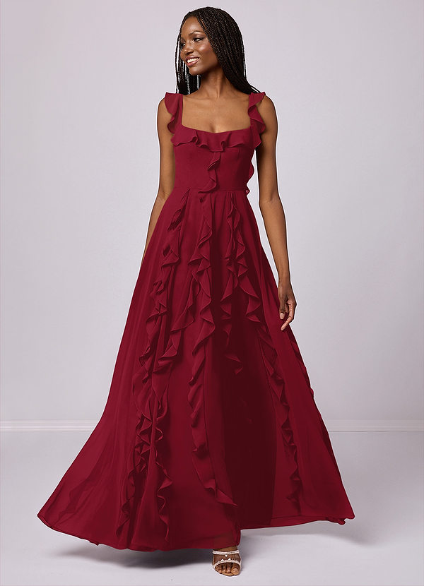 Barbie ♥ Azazie Bridesmaid Dresses Burgundy A-Line with Pockets Chiffon Dress image1