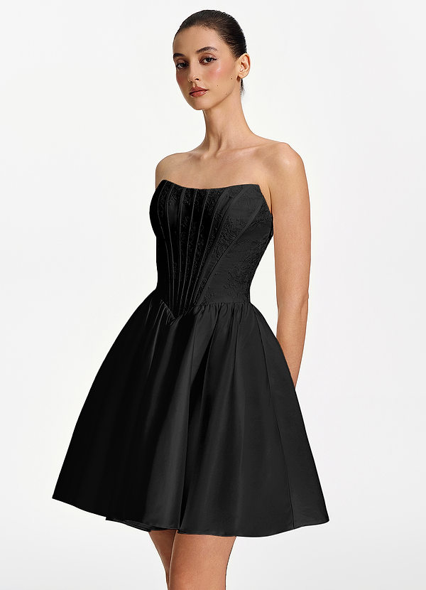 Lisbeth Black Strapless Lace Corset Lace-Up Mini Dress image1