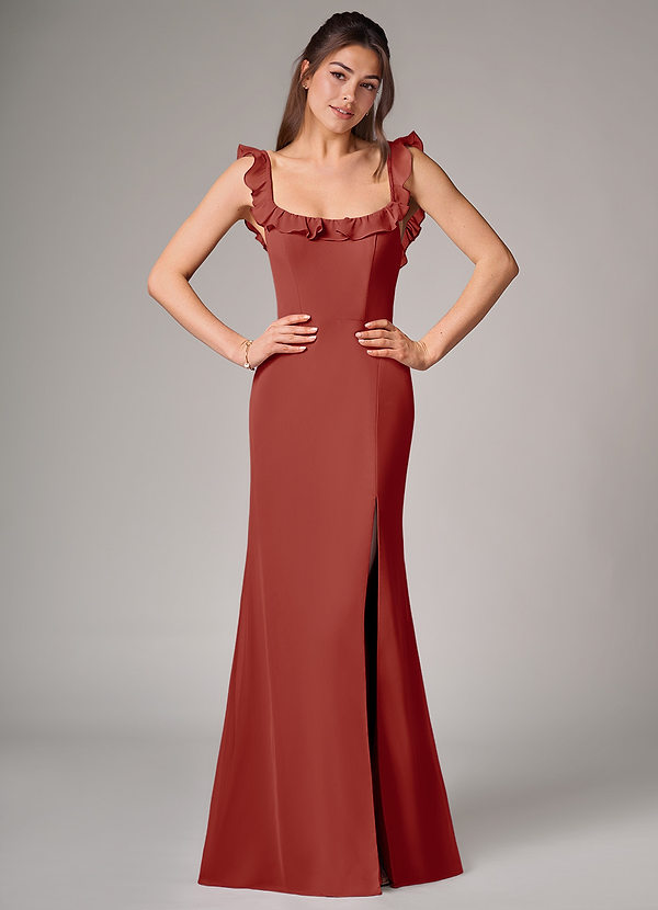Azazie Callie Vestidos Dama de Honor Vestido de Terracota de Gasa de Corte Sirena Convertible con Corte Lateral image1