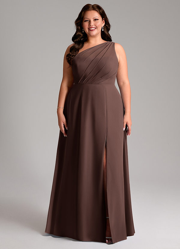 Azazie Phaedra Bridesmaid Dresses Ganache A-Line One Shoulder Chiffon Dress image1