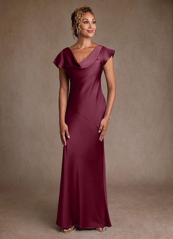 Azazie Shelby Mother of the Brides Dresses Mulberry Mermaid Pleated Stretch Satin Dress image1