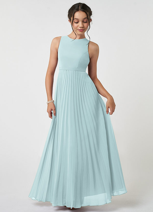 Azazie Lindie Junior Mist A-Line Pleated Chiffon Dress image1
