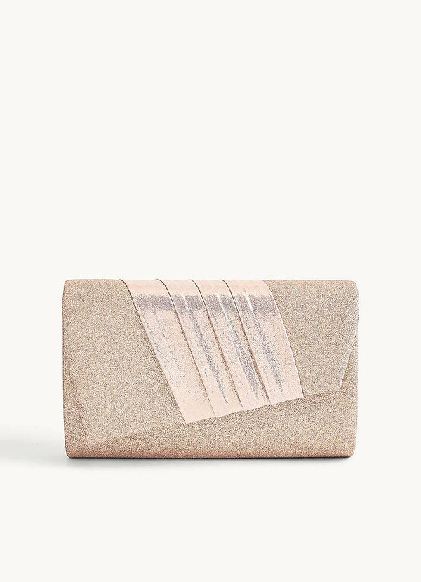 front Pleated Satin and Glitter Asymmetrical Flap Clutch