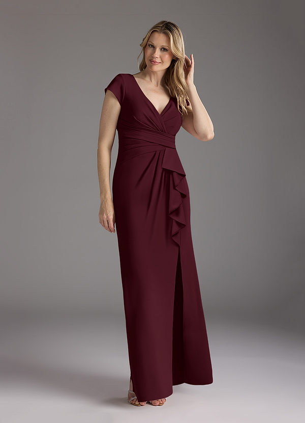 Azazie Tana Mother of the Bride Dresses Cabernet Mermaid V-Neck Pleated Stretch Crepe Dress image1