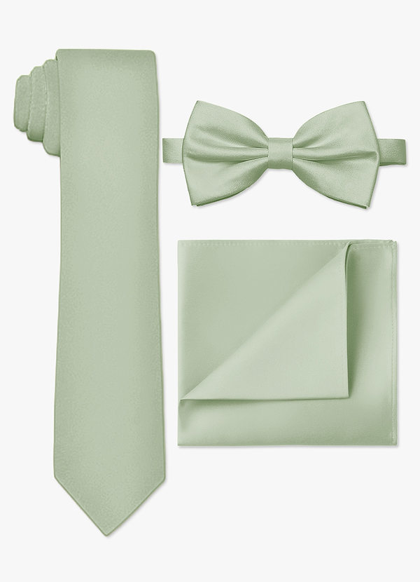 front Set van matte satijnen skinny stropdas, vlinderdas en pochet