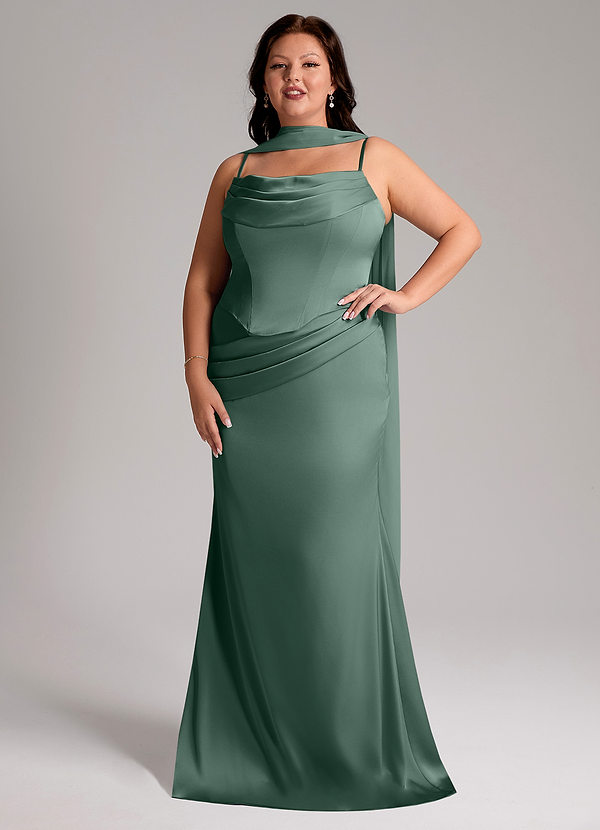 Azazie Sorrel Vestidos Dama de Honor Vestido de Eucalipto de Satén Elástico de Corte Sirena Convertible con Sin tirantes image1