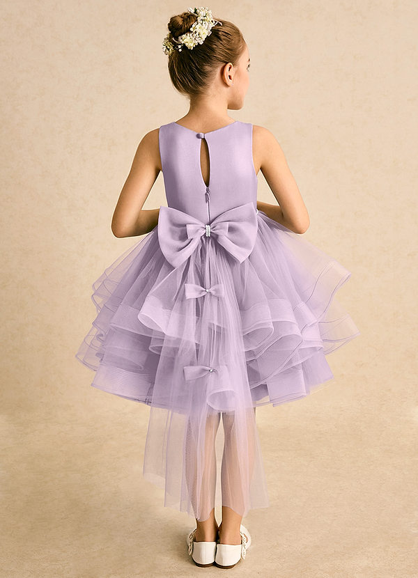 Azazie Tinie Blumenkinder Kleider Ballkleid Schleifen Tüll Kleid Frostiges Flieder image1