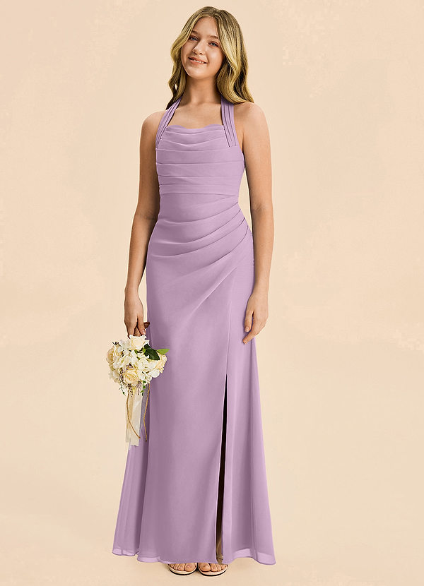 Azazie Destiny Junior Wisteria Sheath Ruched Chiffon Dress image1