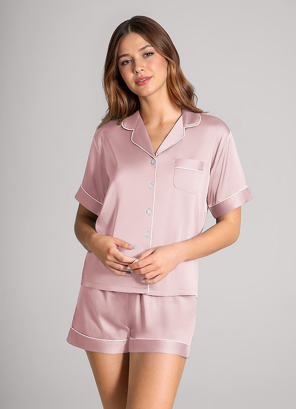 front Vastaavanvärinen satiinikontrastinen pyjamasetti