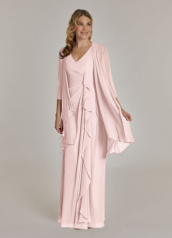 Azazie Manuella Mother of the Brides Dresses Blushing Pink A-Line V-Neck Pleated Chiffon Dress image1