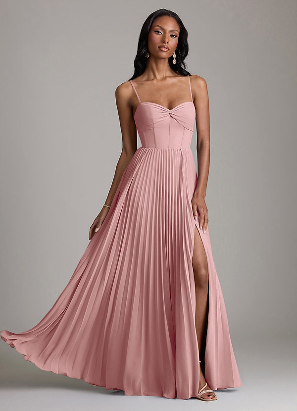 Azazie Akiko Abiti da Damigella Abito A-Line in Chiffon Scollo a Cuore Rosa Polverosa image1