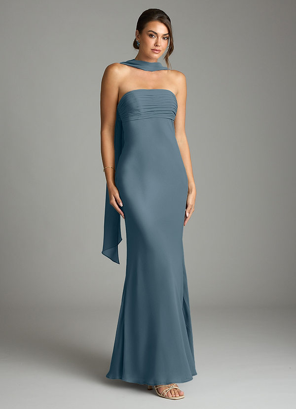 Azazie Saylor Vestidos de dama de honor Vestido Crepúsculo de Gasa de Corte Sirena con Palabra de honor image1