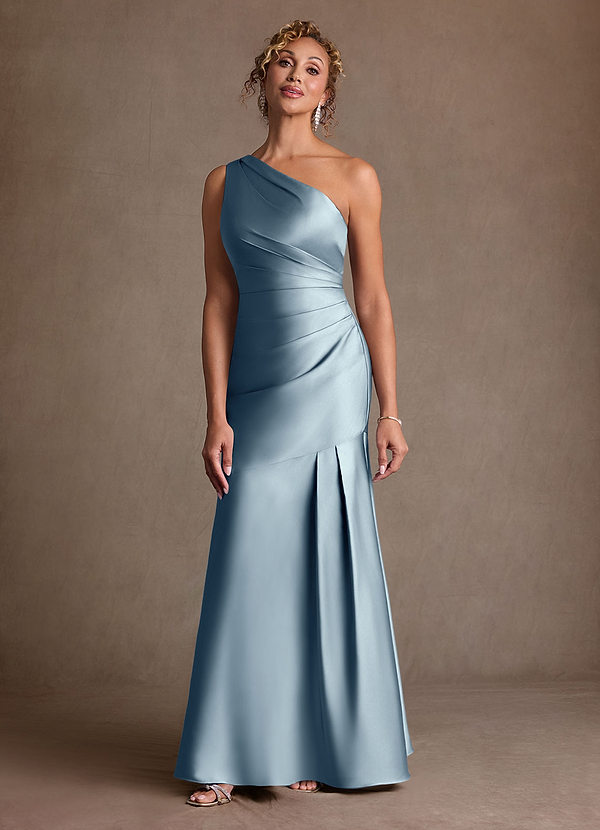 Azazie Haifa Klänningar till brudens mor Klä Sjöjungfru i Stretch Satin Ena axeln Dammblå image1