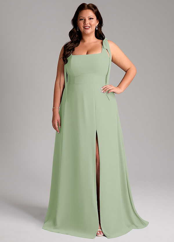Azazie Debra Bridesmaid Dresses Dusty Sage A-Line with Pockets Chiffon Convertible Dress image1