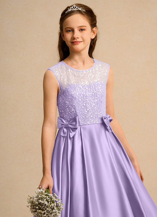 Azazie Candy Girl Flower Girl Dresses Lilac Ball-Gown Bow Matte Satin Dress image1