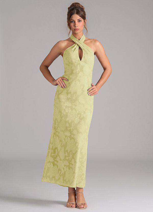 Azazie Marlissa Bruidsmeisjes Jurken Jurk van Bloemen Burn-out met Kolom Geplooid Citroensorbet image1