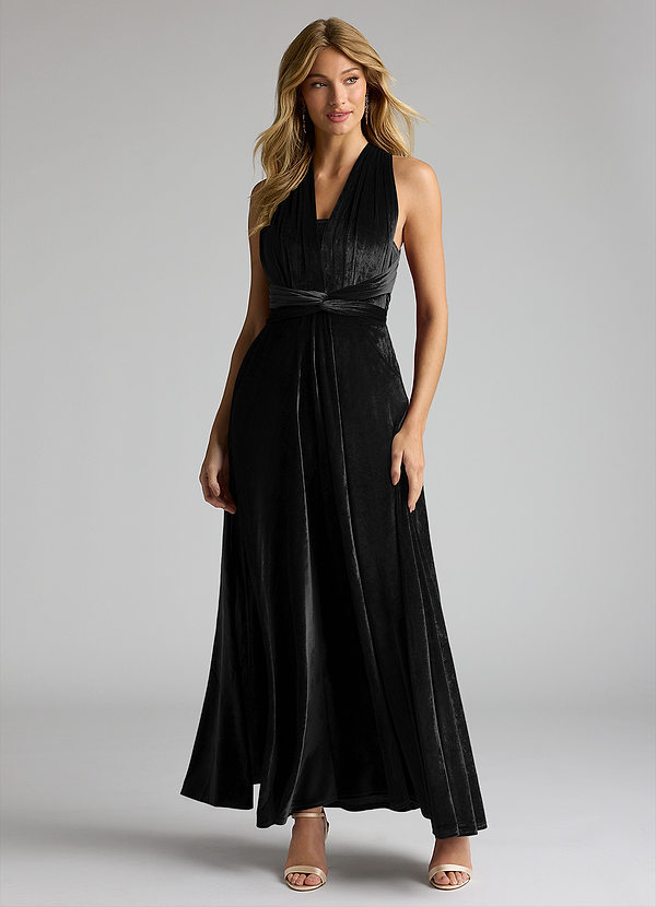 Azazie Infinity Velvet Wrap A-Line Dress Black Bridesmaid Dresses | Azazie