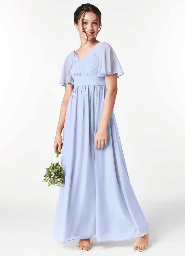 Azazie Temeka Junior Ice A-Line Pleated Chiffon Dress image1