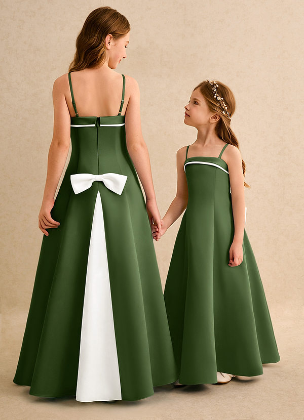 Azazie Izel Girls Formal Blommflicksklänningar Klä A-Line i Matt satäng Plisserad image1