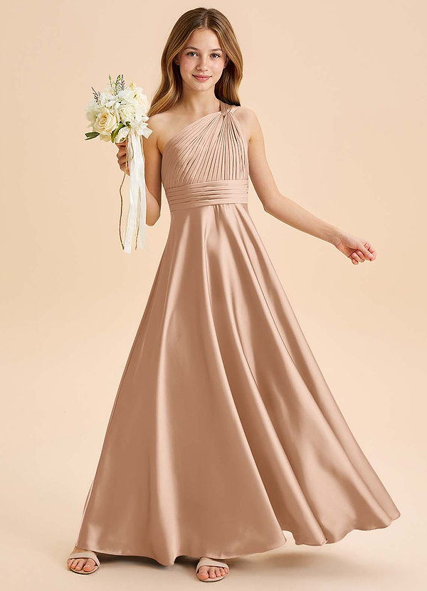 Azazie Charlize Junior Abito A-Line in Raso Elasticizzato Plissettato Rosa Inglese image1