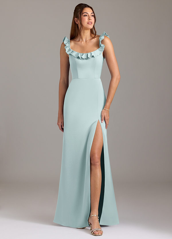Azazie Callie Brautjungfernkleider Wandelbar A-Linie Gestreift Stretch-Satin Kleid Nebel image1