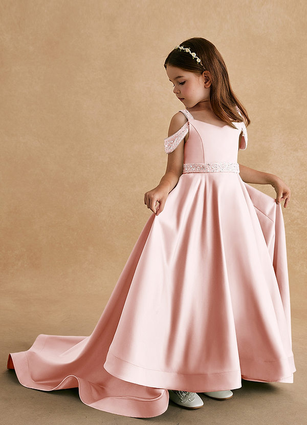 Azazie Jodi Vestidos de Niña de Flores Vestido de Rosa Rubor de Satin Mate de Corte En A image1