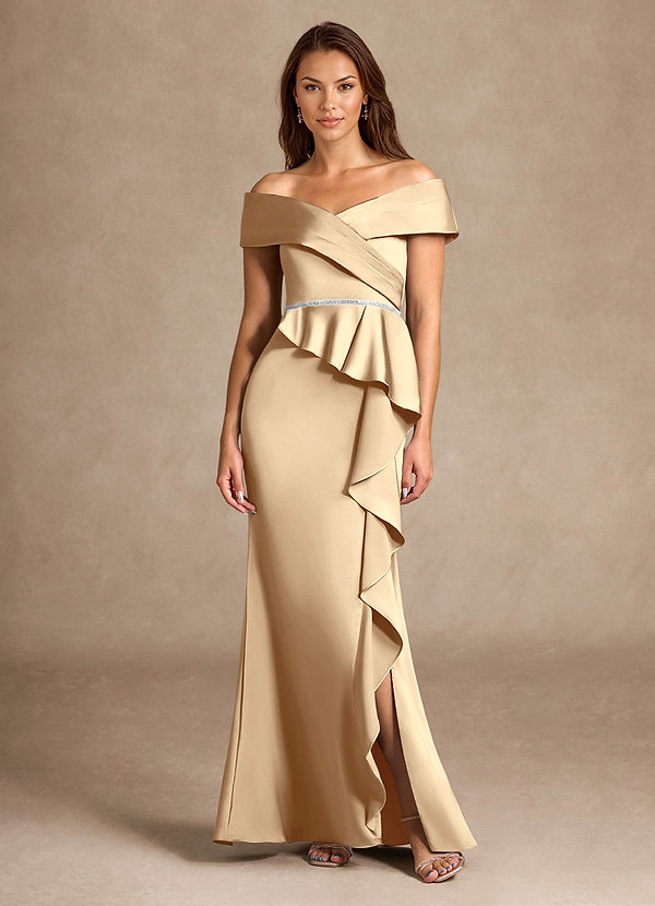 Azazie Dareia Vestidos de Madre de la Novia Vestido de Champán de Satén Elástico de Sirena con Vestidos sin tirantes image1