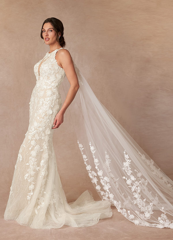 Azazie Hemera Wedding Dresses Ball-Gown Detachable Train Lace Cathedral Train Dress image2