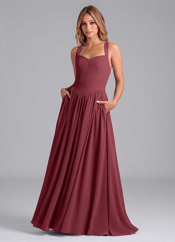Azazie Francis Bridesmaid Dresses Merlot A-Line Corset Chiffon Dress image1