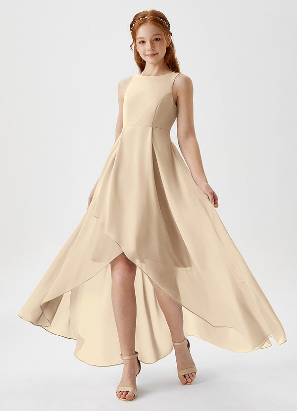 Azazie Lizette Junior Champagne A-Line Pleated Chiffon Dress image1