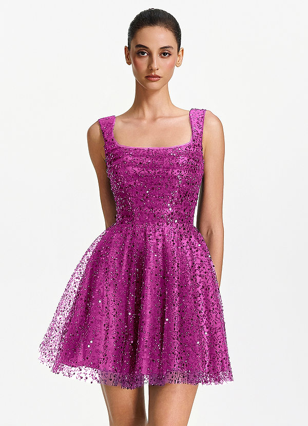Hesperiana Fucsia Miniabito in tulle stretch con paillettes image1
