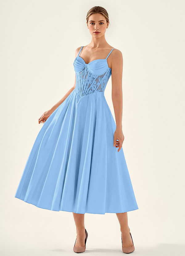 Isolabella Blu Chiaro Corsetto di pizzo in raso per invitata al matrimonio image1