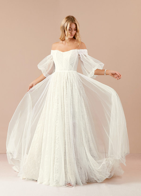 Azazie Vendela Wedding Dresses Cream Ball-Gown Sequins Tulle Dress image1
