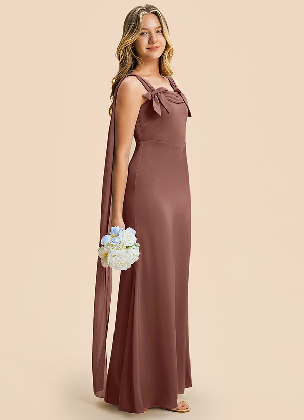 Azazie Chelsea Junior Espresso Sheath Pleated Stretch Satin Dress image1