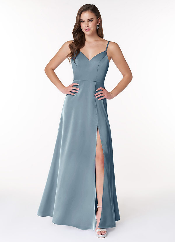 Azazie Alexandria Bridesmaid Dresses A-Line Bow Stretch Satin Floor-Length Dress image1