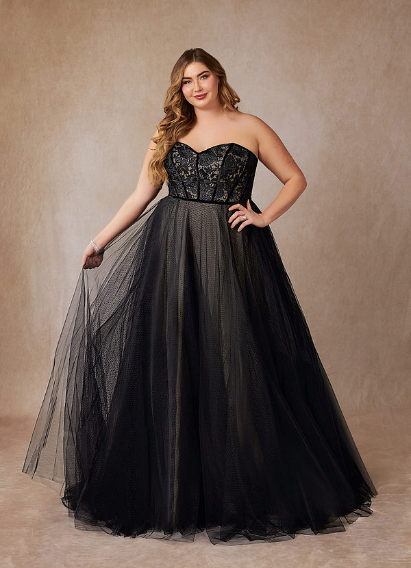 Azazie Persephone Wedding Dresses Black Diamond White Ball-Gown Lace Tulle Dress image1