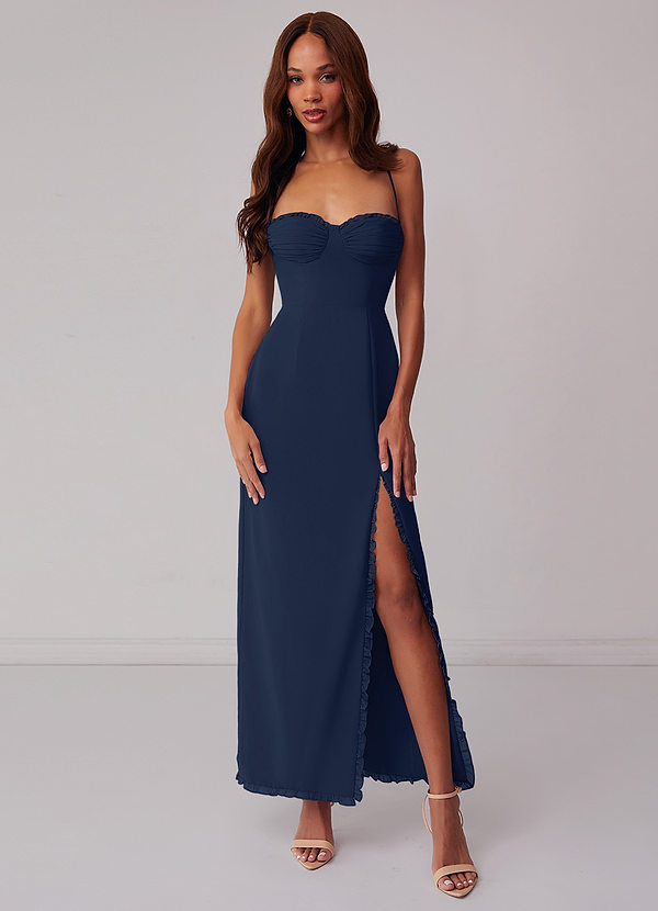 Barbie ♥ Azazie Bridesmaid Dresses Dark Navy Sheath Corset Chiffon Dress image1