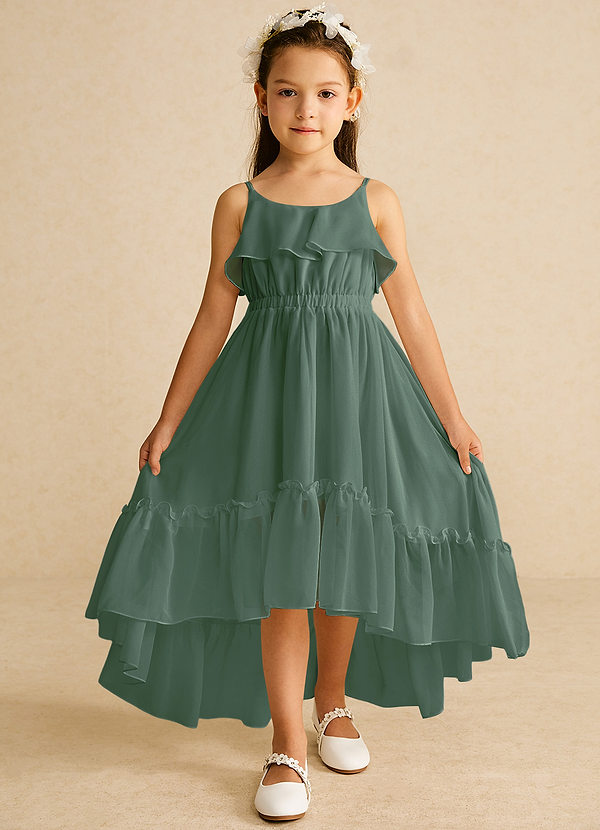 Azazie Karmen Flower Girl Dresses Eucalyptus A-Line Ruched Chiffon Dress image1