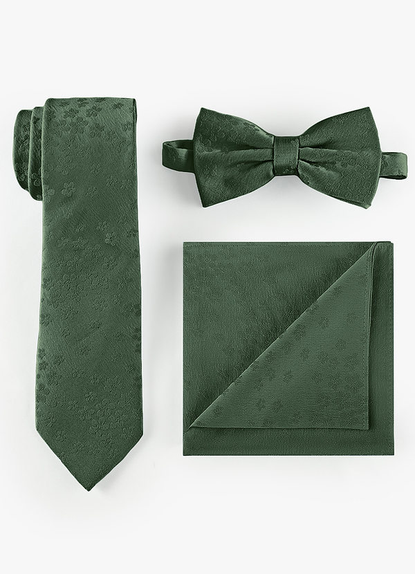front Conjunto de corbata fina, pajarita y pañuelo de bolsillo en jacquard