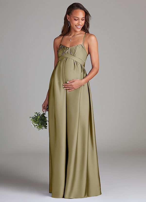 Azazie Llana Gravid brudtärna Klänningar Klänning A-Linje med fickor Golvlängd Stretch Satin image1