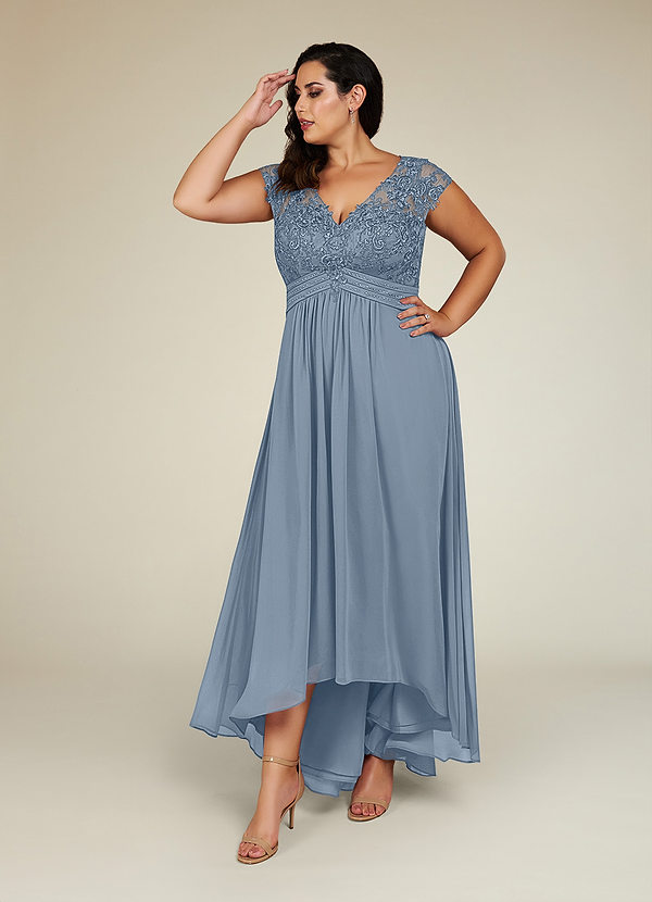 Azazie Irmeli Brautmutterkleider A-Linie Spitze Chiffon Kleid Staubblau image1
