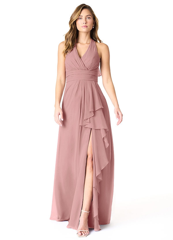 Azazie Aviv Bridesmaid Dresses Dusty Rose A-Line Pleated Chiffon Dress image1