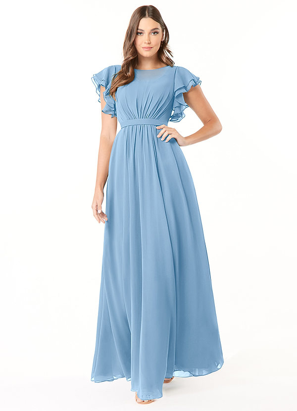 Azazie Daphne Modest Bridesmaid Dresses A-Line Ruffled Chiffon Floor-Length Dress image1