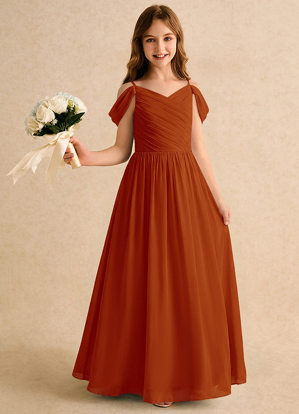 Azazie Chelo Girls Formal Abiti da Ragazza di Fiori Abito A-Line in Chiffon Plissettato Paprika image1