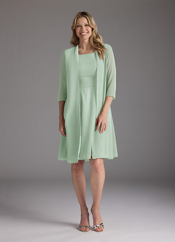Azazie Shirley Robe Mère de la Mariée & du Marié Robe Trapèze en Mousseline de soie Plissé Scoop Agave image1