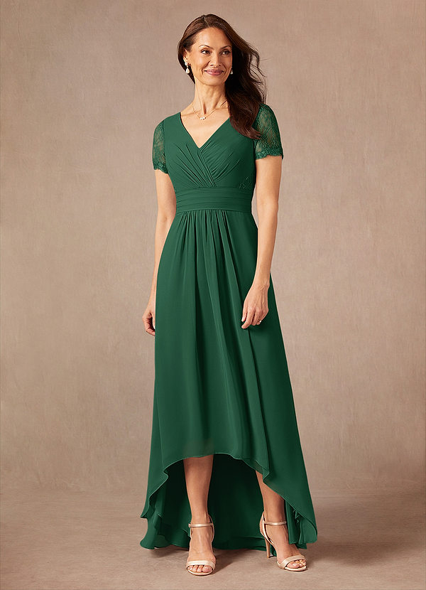 Azazie Polly Brautmutterkleider A-Linie Spitze Chiffon Kleid Dunkelgrün image1