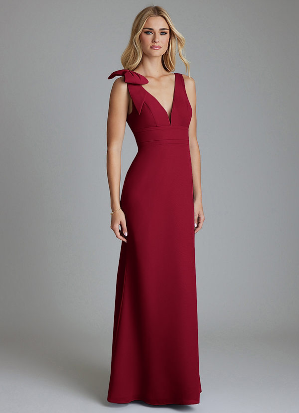 Azazie Taro Bridesmaid Dresses Burgundy Sheath Bow Chiffon Dress image1