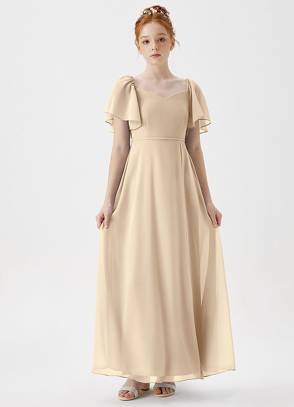 Azazie Chloe Junior Champagne A-Line Sweetheart Neckline Chiffon Dress image1