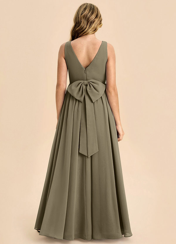 Azazie Hathaway Junior Willow Green A-Line Bow Chiffon Dress image1